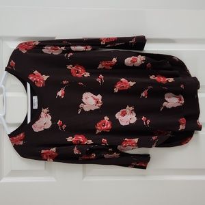 Aritzia Babaton Norris Shirt Medium 3/4 Sleeve Brown with Roses